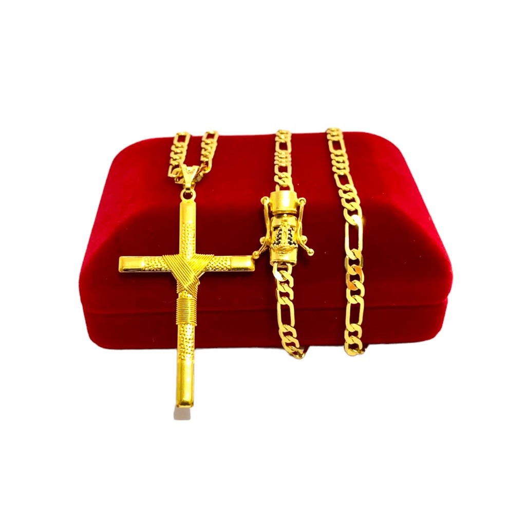 CORRENTE 3x1 4MM - CRUZ COM DETALHES -  BANHO DE OURO 18K - FEIXO EDIÇÃO ESPECIAL NOSSA SENHORA