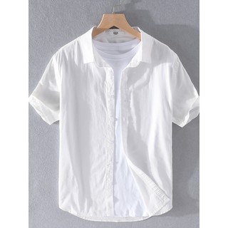 Camisa masculina de manga curta de algodão puro primavera verão Casual solto básico branco Bottoming All-Match Oxford gi