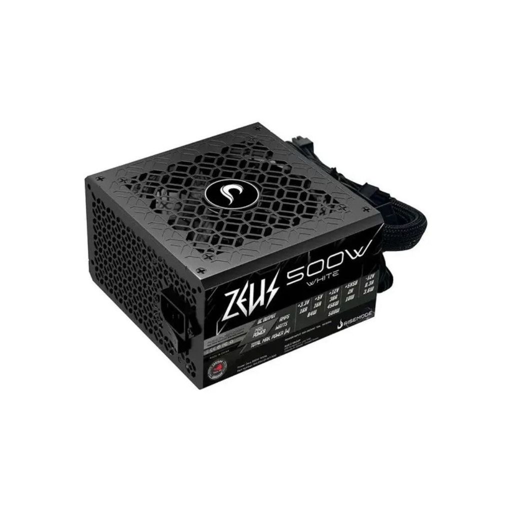 Fonte Gamer Rise Mode Zeus 500W PFC Ativo Preto RMPSU01WT500