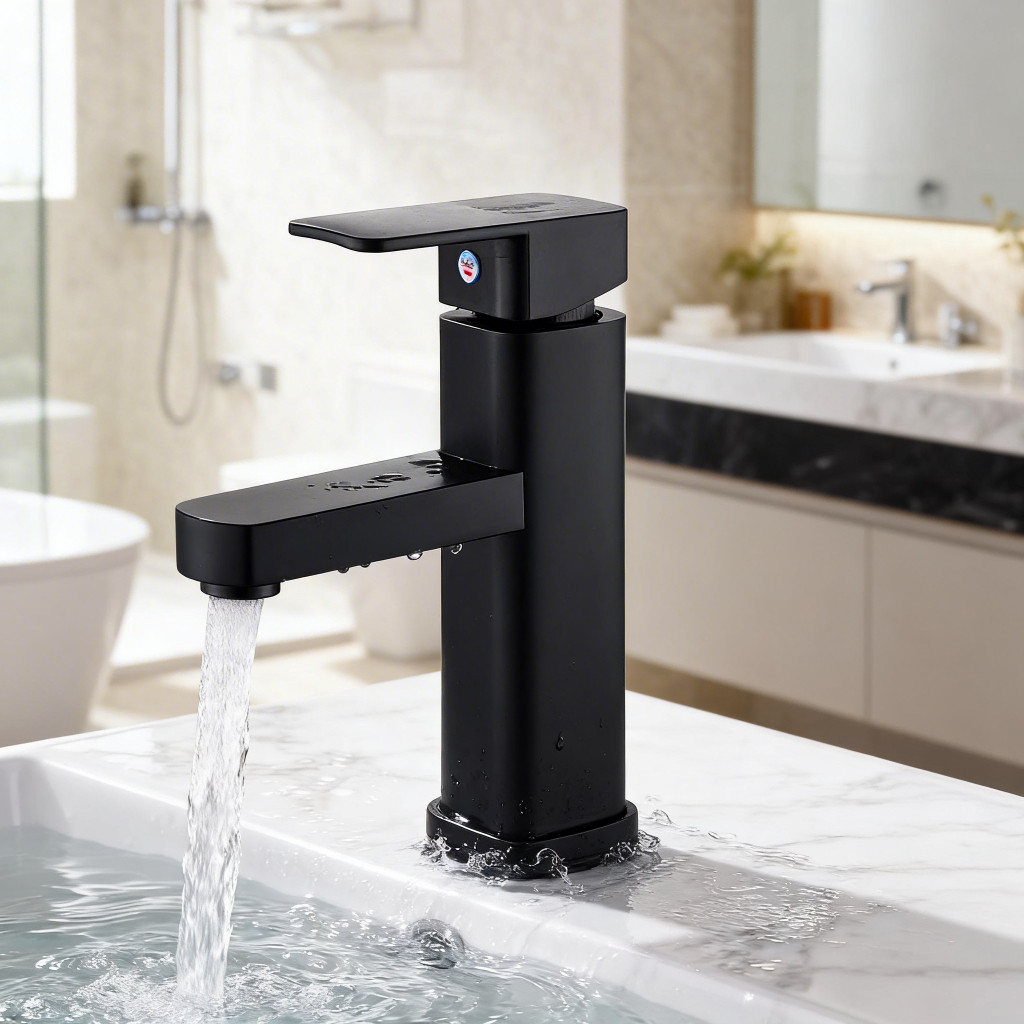 Torneira de Lavatório Preta Fosca Quadrada Monocomando, Água Fria e Quente, Design Moderno para Banheiro em Oferta na Shopee