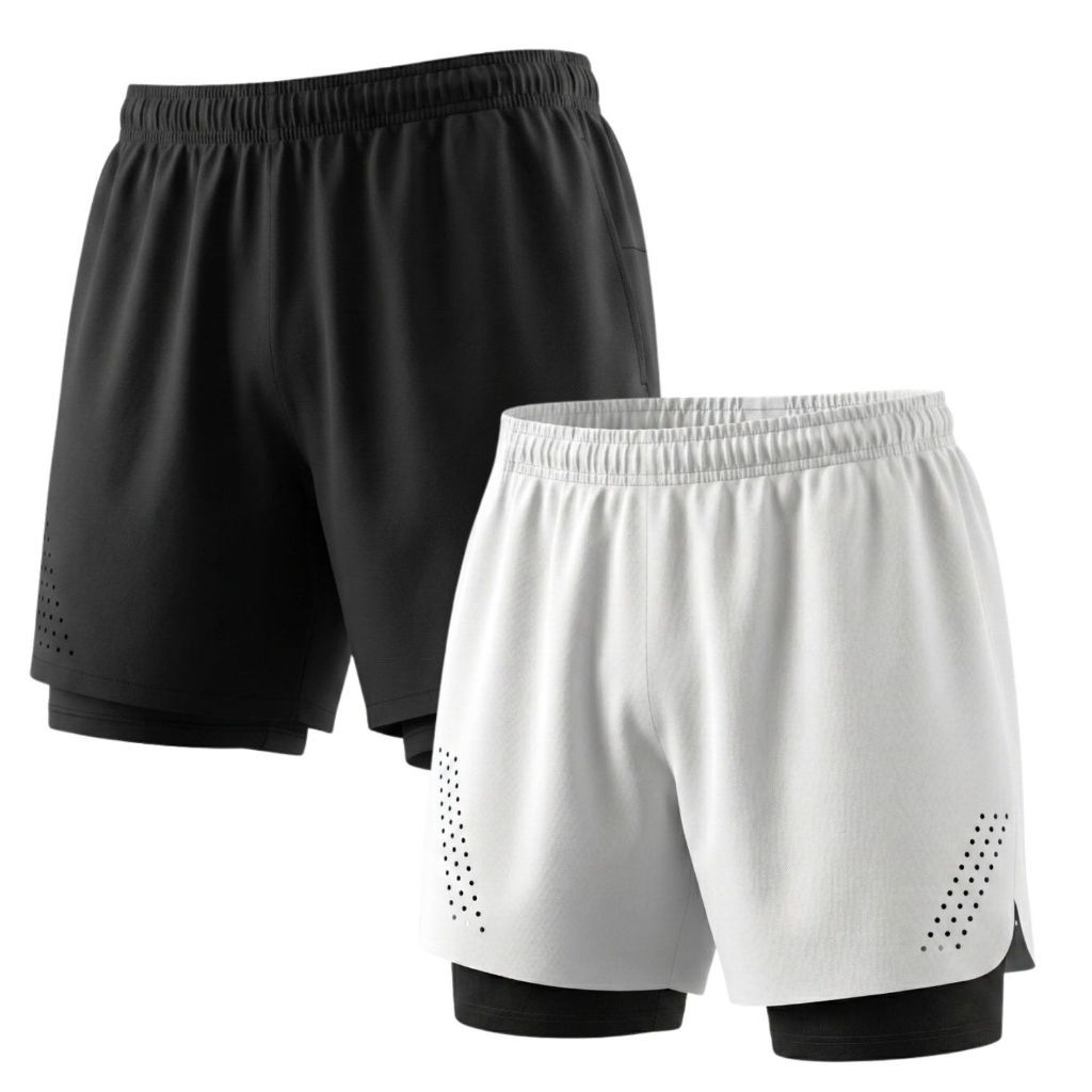 Kit Bermuda Masculina Fitness 2 em 1 Forro Bolso Celular Treino Tactel