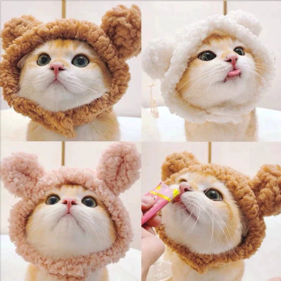 Chapéu Para Animais De Estimação Capacete De Gato De Pelúcia Lindo Cachorro Pequeno Vestido De Cabeça Quente De Malha