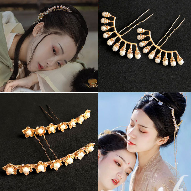 Pérola linha hairpin Ming feito Daming menina Hanfu cocar antigo acessórios de cabelo nove fileiras hairpin linha hairpi