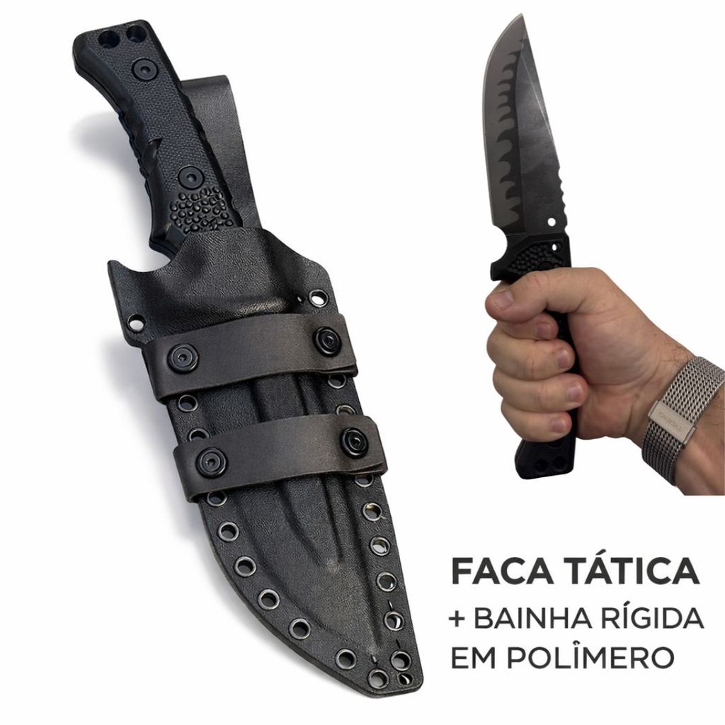 Faca Tática Sobrevivência Luatek SLK-A306 Full Tang Bainha Rígida 29,5cm