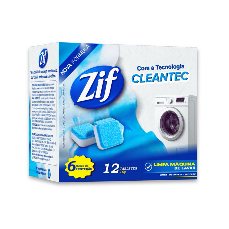 Zif Limpa Maquina de Lavar Roupas 12 Pastilhas Rende até 1 Ano Lavadoras com Tecnologia Cleantec