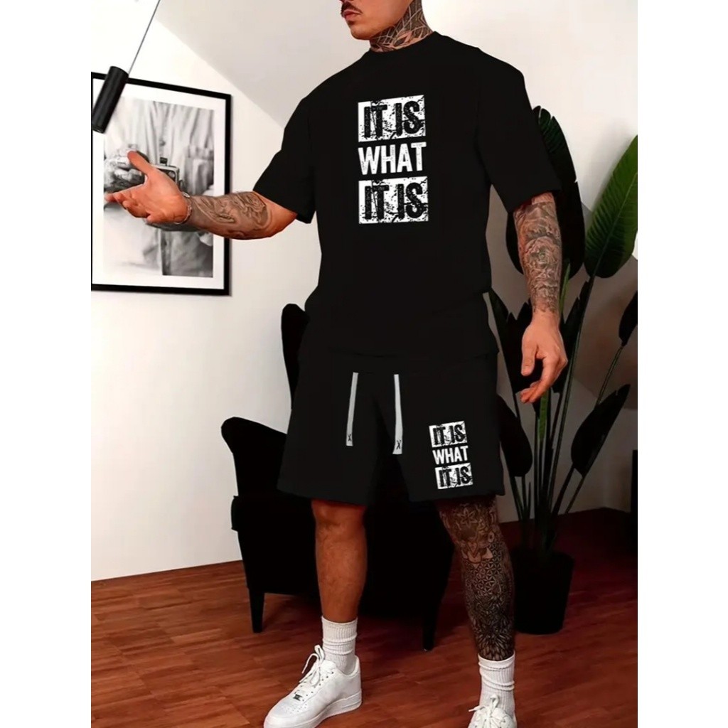 Conjunto Masculino Short Tactel + Camiseta Basica Estampada Camisa e Bermuda Estilosa e Confortavel Dia a Dia Lazer