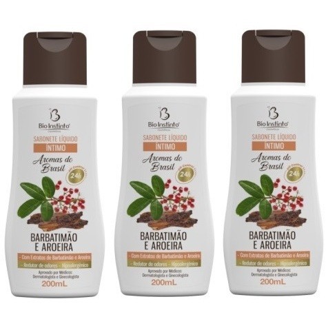 Kit 3un Sabonete Íntimo Bio Instinto Barbatimão e Aroeira 200ml