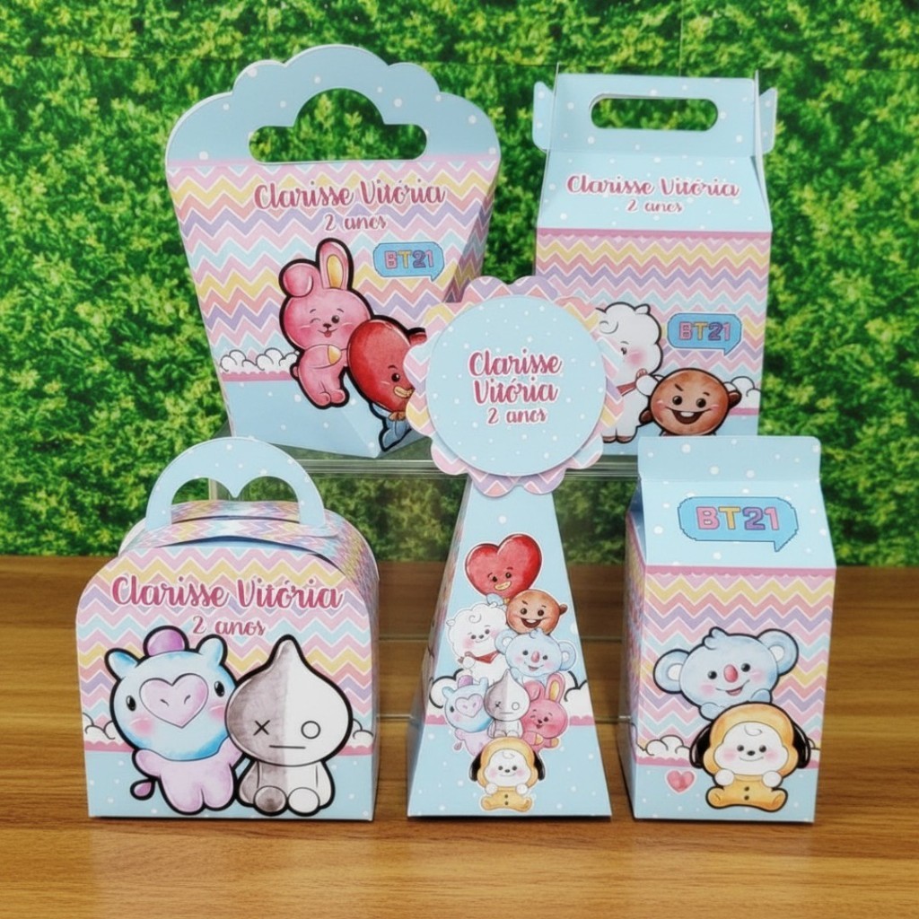 45 Caixinhas BT21 Lembrancinhas e Caixinhas Personalizadas para Festa Infantil Decoração de Mesa
