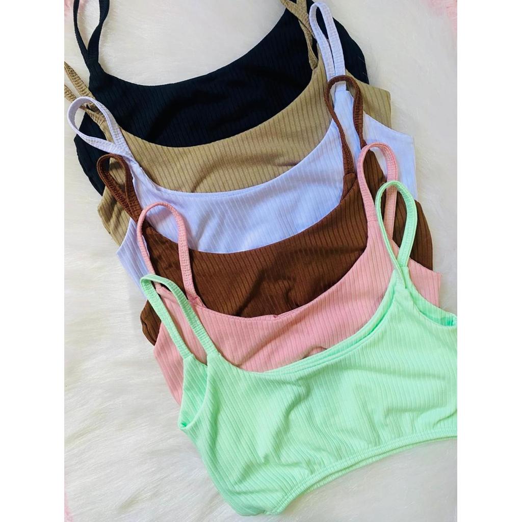 TOP LUNA CROPPED FEMININO CANELADO FORRADO ALCINHA ACADEMIA