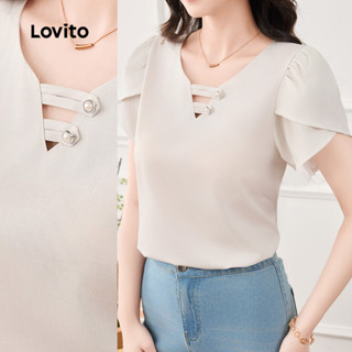 Lovito Blusa Casual com Botões Primavera/verão Blusa Khaki para Mulheres L165AD856 em Oferta na Shopee