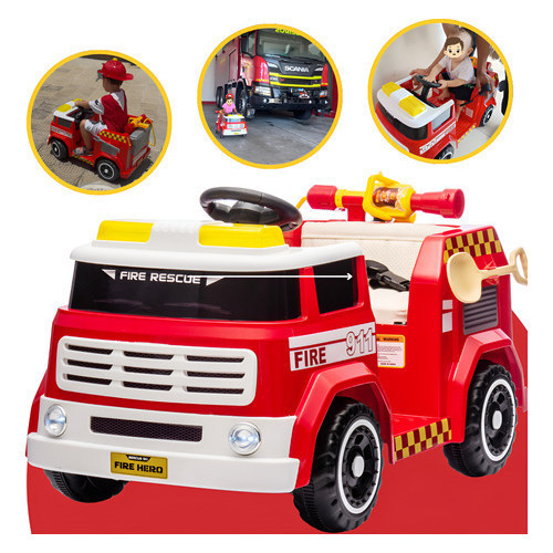 Carrinho Bombeiro Elétrico Caminhão de Bombeiro Elétrico Infantil 12v 30kg Controle Remoto