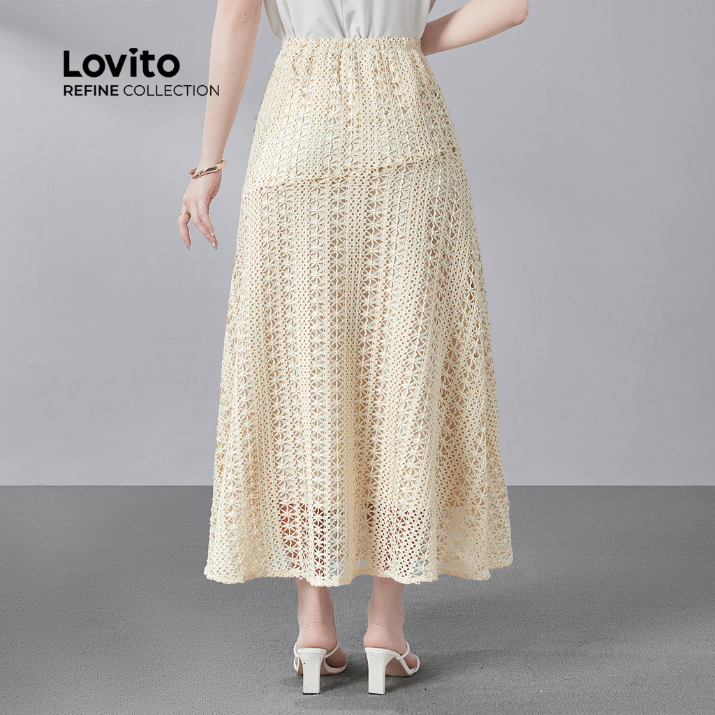 Detalhes do (Lovito Refine) Saias Casuais com Zíper Primavera/verão de Damasco para Mulheres LR26L035
