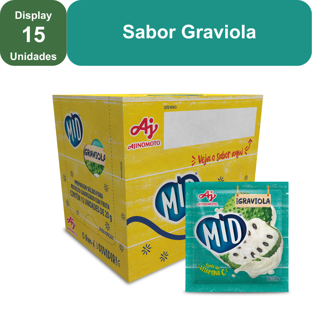 Kit Refresco em Pó MID® Sabor Graviola Com 15 Unidades de 20g em Oferta na Shopee