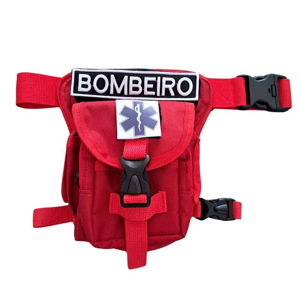 Bornal de Perna  Vermelho Bombeiro 7 bolsos  com Cinto Mira