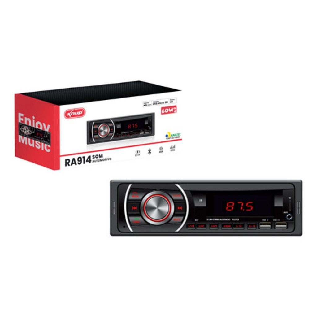 Som Automotivo Knup KP-RA914 com USB, Bluetooth e Leitor de Cartão SD em Oferta na Shopee