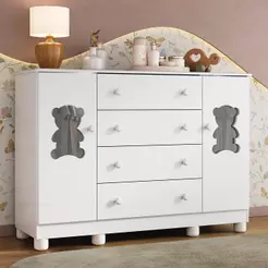 Cômoda Infantil para Bebê 125cm 2 Portas com Vidro e 4 Gavetas Fofura Multimóveis MP4485