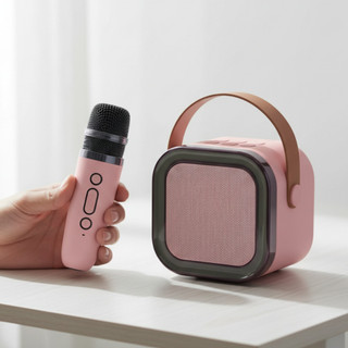 Karaokê Bluetooth Portátil Caixa de Som com 2 Microfones Sem Fio LED RGB