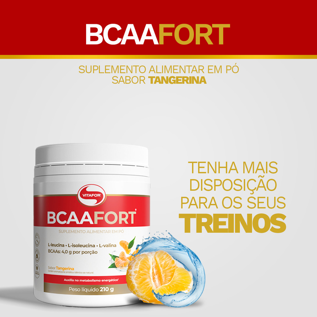 Detalhes do Bcaa em Pó Sabor Tangerina 210g Bcaa Fort Vitafor