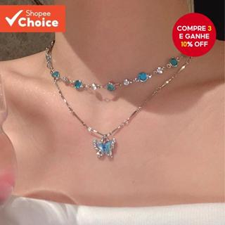 2 cor oceano Original verão legal sentimento borboleta colar acessórios feminino luz luxo nicho clavícula corrente colar