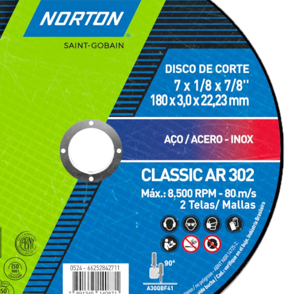 Detalhes do Disco de corte para metal 7 x 1/8 x 7/8pol - Norton