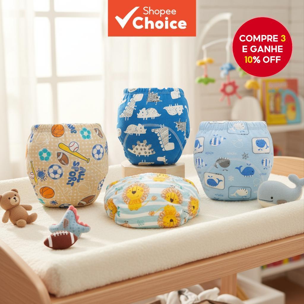 5 unidades/3 unidades Calças para carrinho de bebê Algodão puro à prova de vazamentos Fraldas de bolso laváveis Shorts em Oferta na Shopee