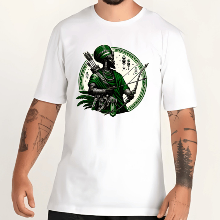 camiseta básica unissex caboclo Oxóssi okê arô orixás umbanda candomblé JsCod Novidade JsCod