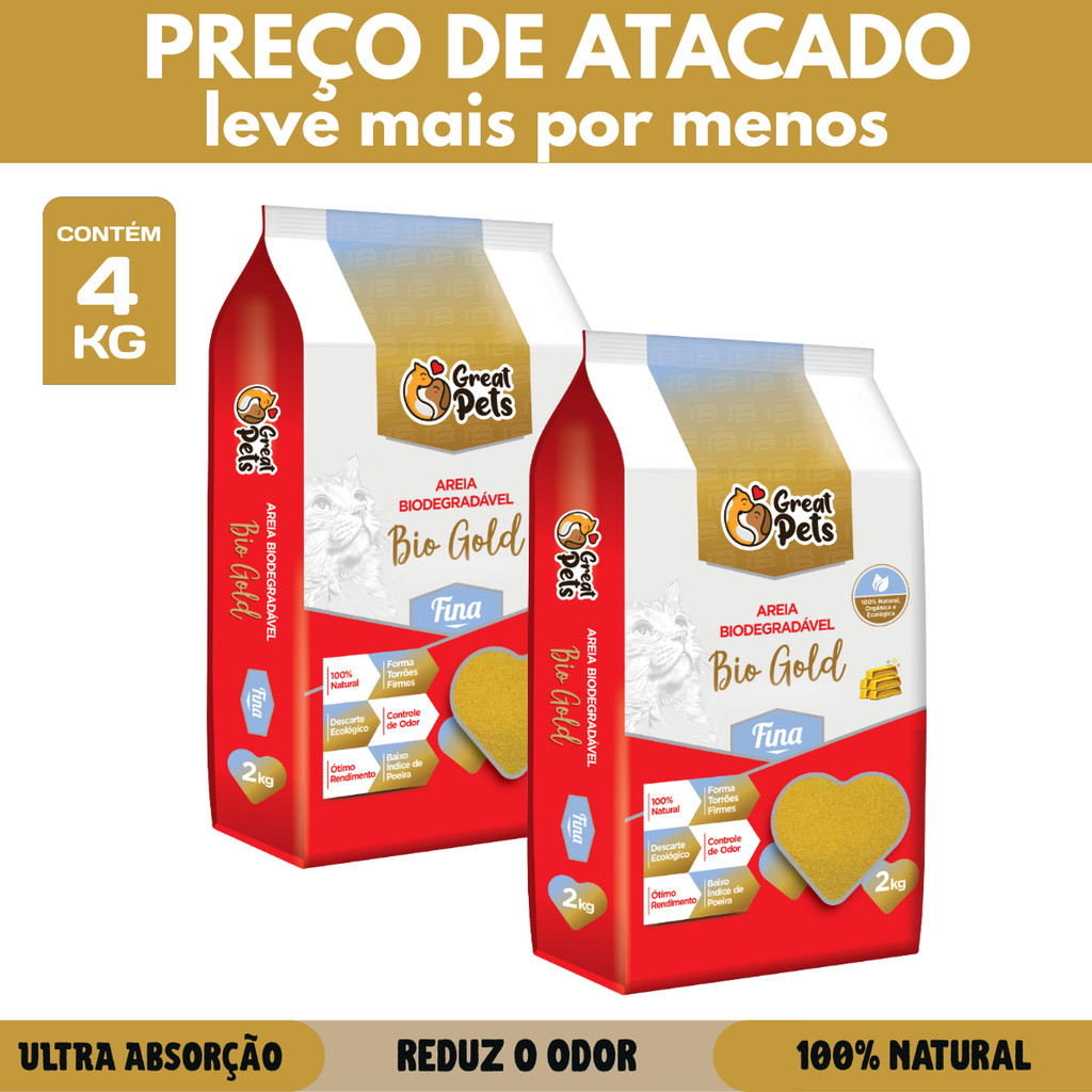 Kit Atacado Areia de Gato Biodegradável Gold Fina 4kg