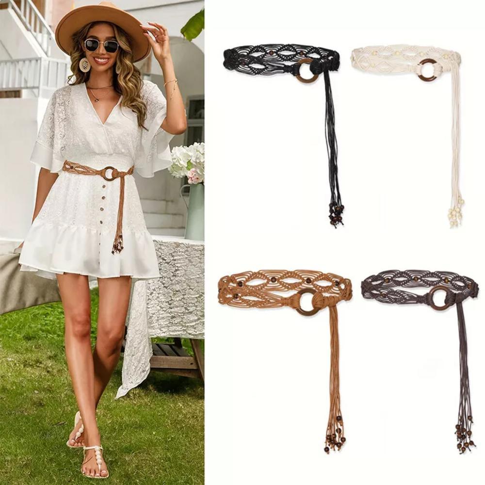 1PC Boho Trança Cinto Para Mulher Tecido Com Fecho De Anel Frisado Trançado Corda Cintos De Gravata Boêmio Vestido