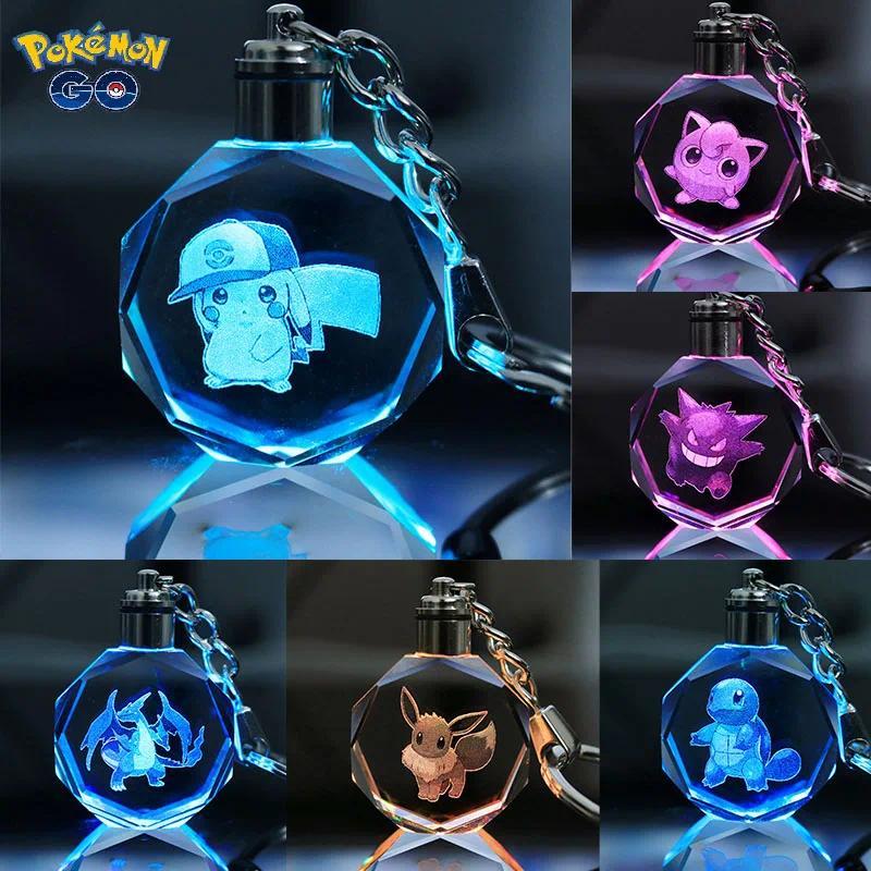 Pokemon Anime Pikachu Charmander Psyduck Snorlax Squirtle Moda Chaveiro Saco De Cristal Luminoso LED Brinquedo Presentes