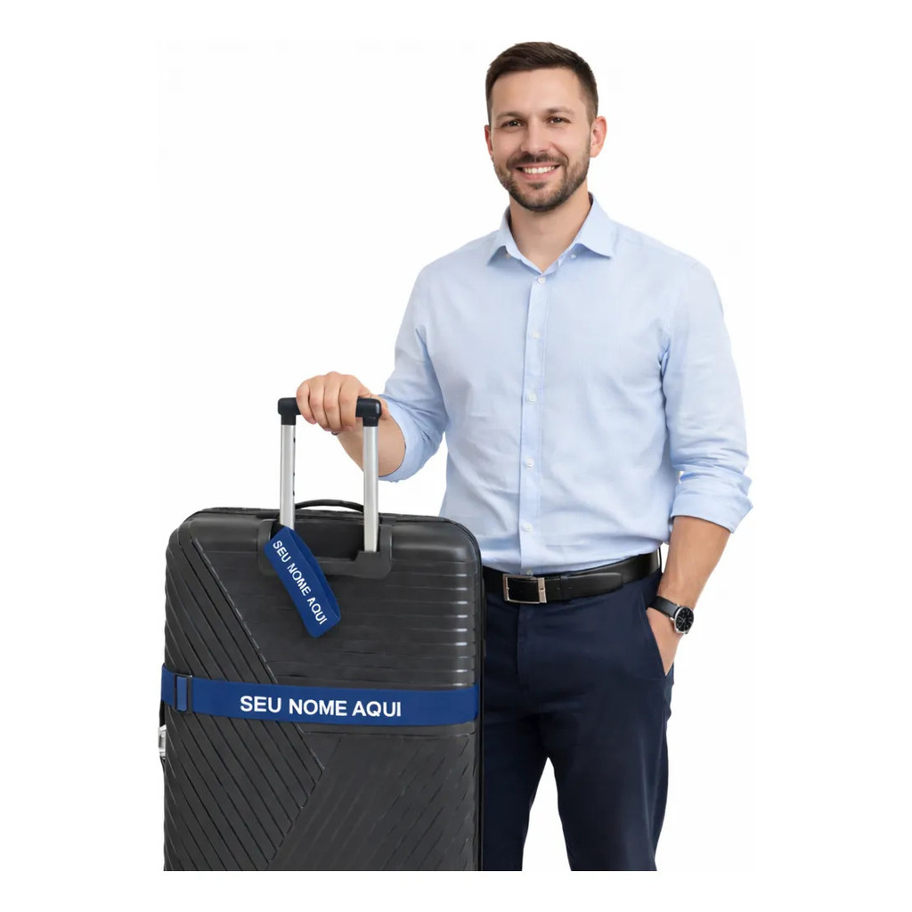 Kit Faixa Seguranca Bagagagem Viagem Personalizada+tag Nome Identificacao Travel Estilosa Blogueira