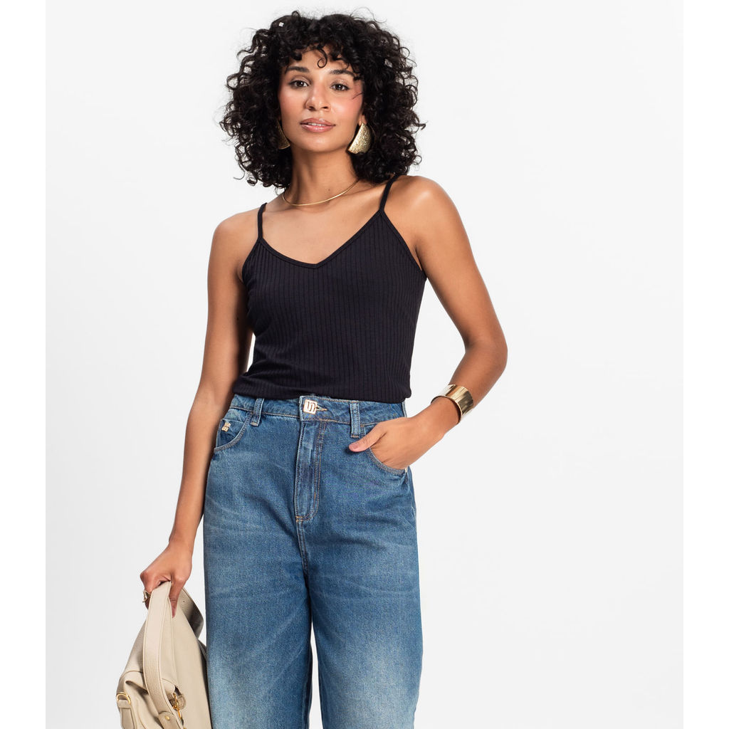 Blusa De Alça Feminina Ribana Canelada Rovitex Preto em Oferta na Shopee