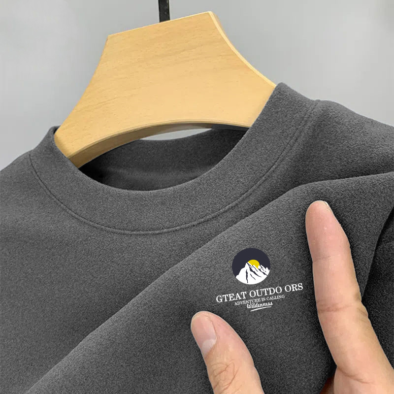 2026 outono inverno forro de lã dupla face veludo alemão em torno do pescoço de manga comprida camiseta masculina quente