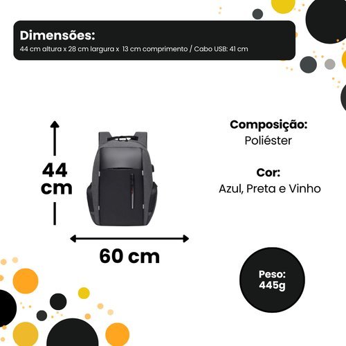 Mochila Notebook Resistente Com Porta Usb Carregador Integrado Viagem Trabalho