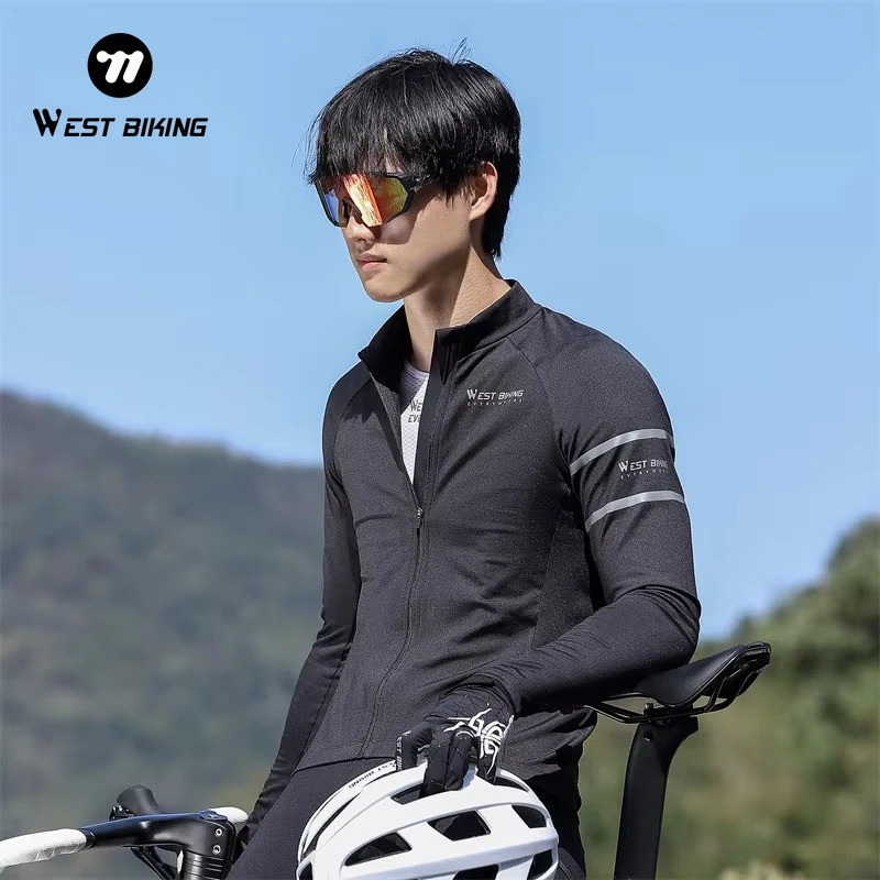 WEST BIKING Camisa de Ciclismo de Manga Longa para Inverno, Camiseta Térmica de Fleece para MTB e Bicicleta de Estrada, 