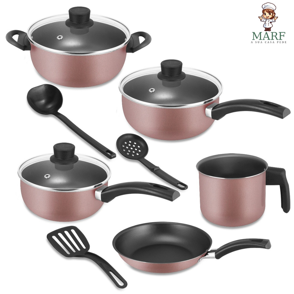 Imagem Jogo de Panelas Antiaderente 8 Peças Teflon Premium 5 Camadas com Tampa de Vidro – MARF