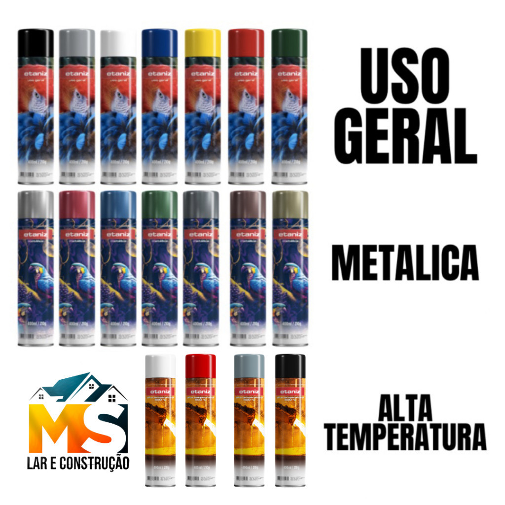 Tinta Sprays Uso Geral/Metalica/Luminosa/Alta Temperatura Secagem Rápida Uso Interno/Externo 400ML