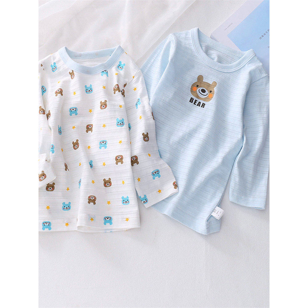2 peças de comércio exterior meninos meninas crianças camiseta de manga comprida verão Ultra-fino Slub puro algodão bebê