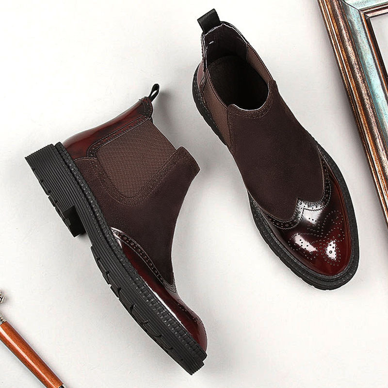 Botas masculinas esculpidas Braddock Chelsea botas curtas de couro genuíno sapatos de cano alto juventude britânico dedo