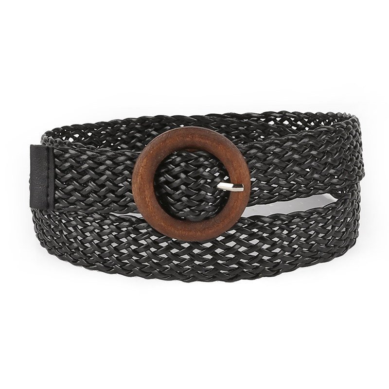 Cinto Largo Feminino Vazado e Respirável com Fivela Redonda de Estilo Étnico, Acessório Versátil para Vestidos, Cinto Fe
