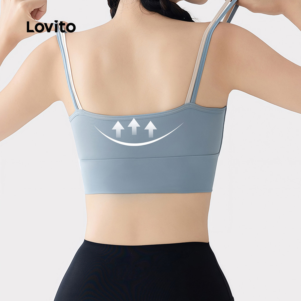Lovito Casual Top Esportivo Macio Levanta Busto Antichoque Anti-flácido Corrida Yoga Costas Regata Feminino LNA133012