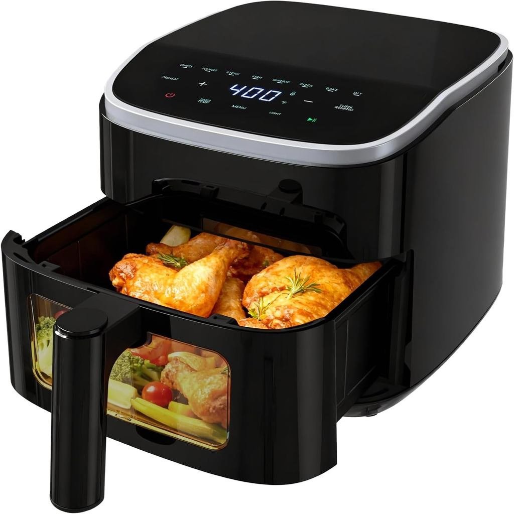 NEWBULIG Air Fryer, AirFryer Pequena de 4QT com Janela de Visualização Fácil e Luz Interna, Tela Sensível ao Toque Digit