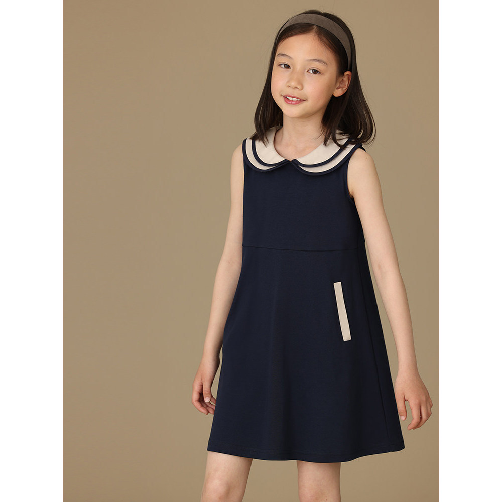 Haya roupas infantis grande menina saia polo pai-filho gola boneca sem mangas colete saia estilo Preppy vestido menina v