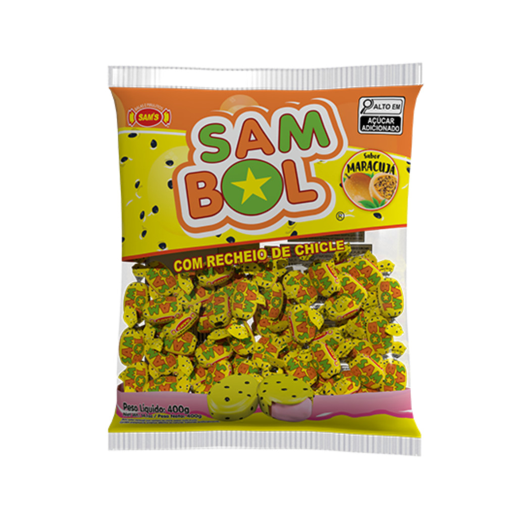Bala Sam Bol Maracujá Recheio Chiclete 400g Sam's