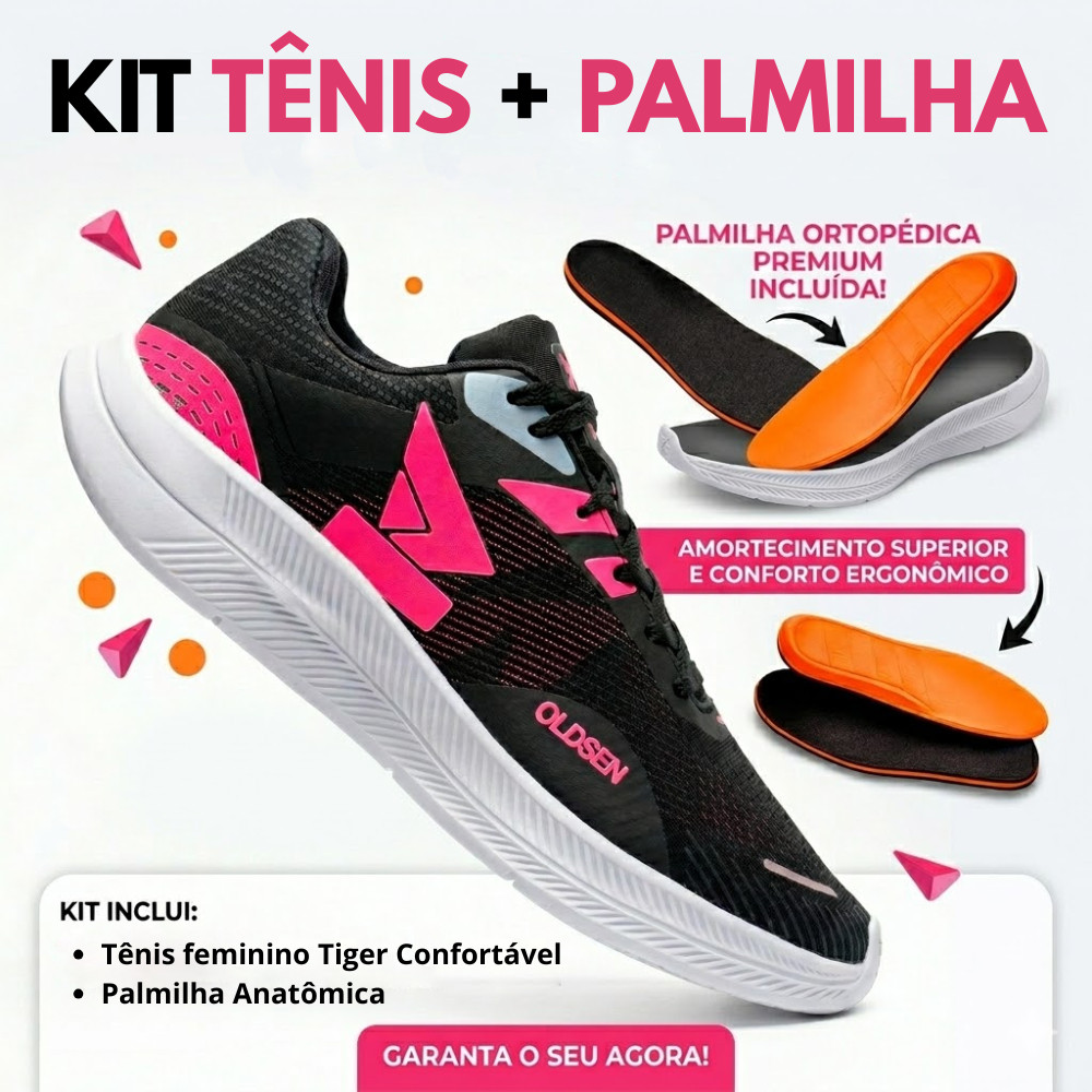 Kit tênis feminino tiger academia esportivo palmilha anatomica leve confortavel ortopedica