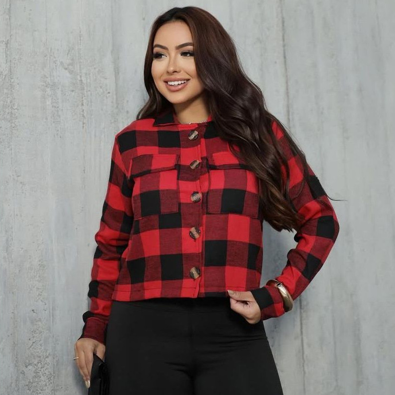 Camisa Xadrez Flanelada Feminina Manga Longa Camiseta Botões Quentinha Confortável Estampa