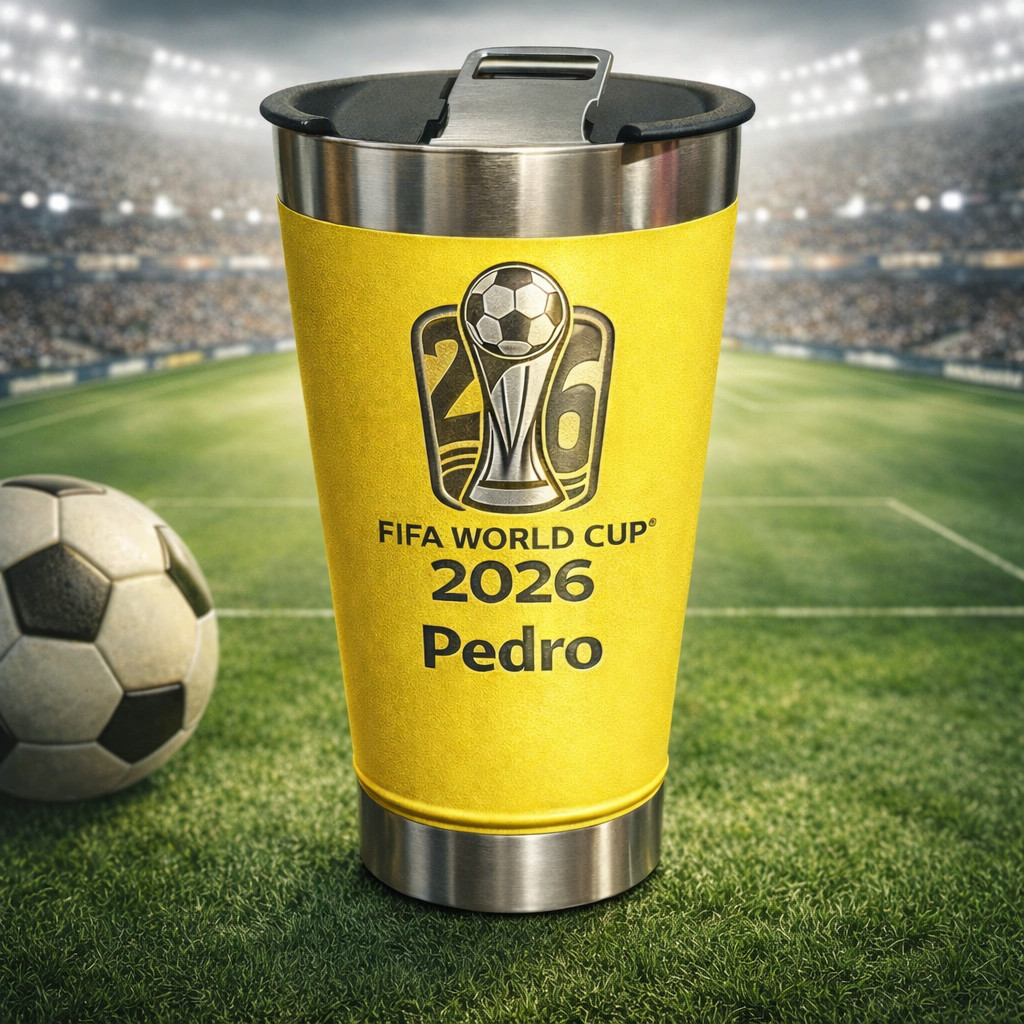 Copo Térmico Personalizado Copa do Mundo 2026 com Seu Nome e Seleção de Futebol Brasileira 473ml Brasil