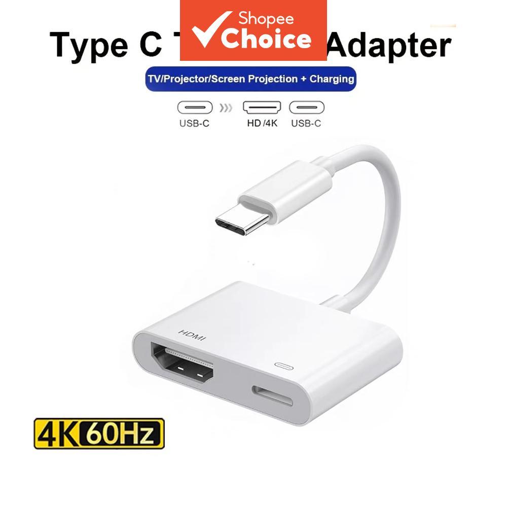 Adaptador 4K USB-C para HDMI compatível com iPhone 16/15 Pro Max, iPad, HDTV, projetor, hub, cabo de vídeo