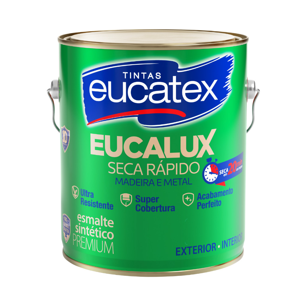 Esmalte Eucalux Preto Brilhante 3,6l Seca Rápido Metais Madeira Ferro