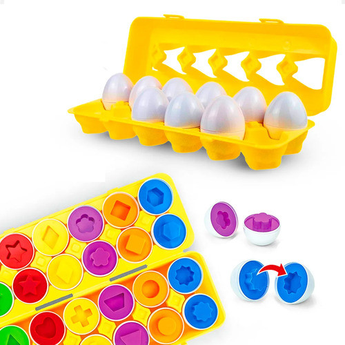Brinquedo Educativo Montessori Infantil Caixa Ovos De Encaixar Formas Geométricas e Cores