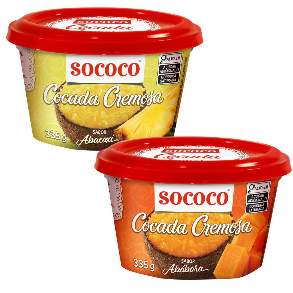 Pack 2un Cocada Doce Cremosa de Coco com Abóbora e Coco com Abacaxi Sococo 335g em Oferta na Shopee
